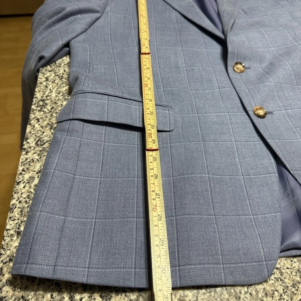 Lauren Ralph Lauren Men's Blazer 44R Light Blue Windowpane Silk/wool